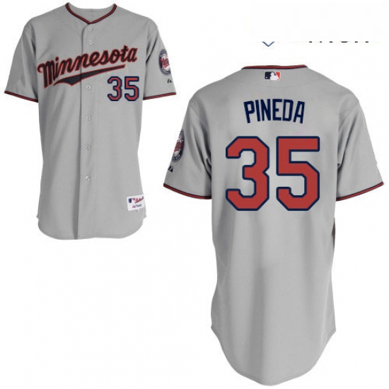 Mens Majestic Minnesota Twins 35 Michael Pineda Authentic Grey Road Cool Base MLB Jersey