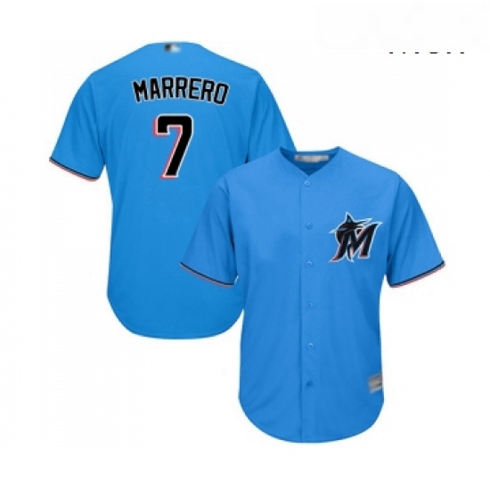 Mens Miami Marlins 7 Deven Marrero Replica Blue Alternate 1 Cool Base Baseball Jersey