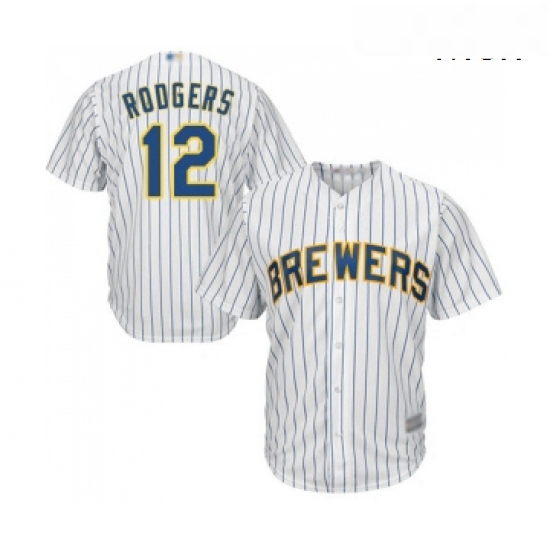 Mens Milwaukee Brewers 12 Aaron Rodgers Replica White Home Cool Base Baseball Jersey