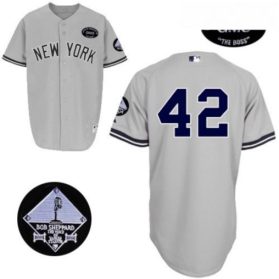 Mens Majestic New York Yankees 42 Mariano Rivera Replica Grey GMS The Boss MLB Jersey