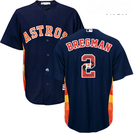 Mens Majestic Houston Astros 2 Alex Bregman Authentic Navy Blue Team Logo Fashion Cool Base MLB Jers