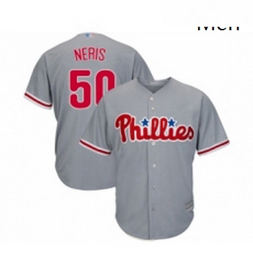 Mens Philadelphia Phillies 50 Hector Neris Replica Grey Road Cool Base Baseball Jersey