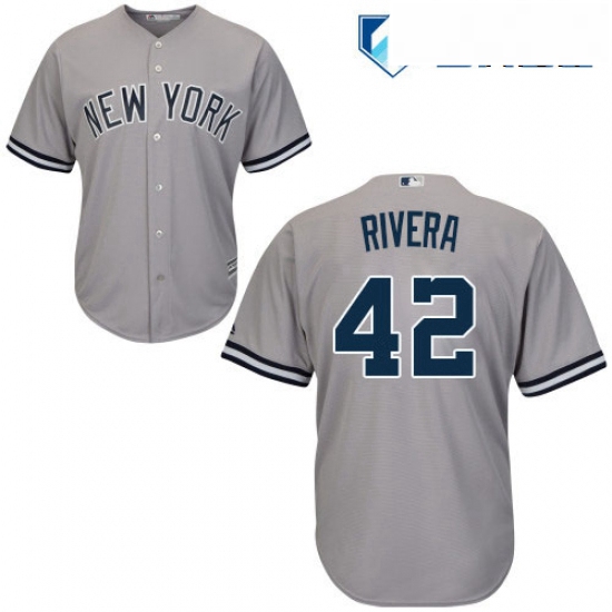 Mens Majestic New York Yankees 42 Mariano Rivera Replica Grey Road MLB Jersey