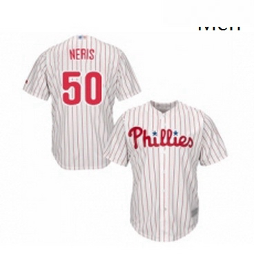 Mens Philadelphia Phillies 50 Hector Neris Replica White Red Strip Home Cool Base Baseball Jersey