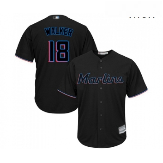 Mens Miami Marlins 18 Neil Walker Replica Black Alternate 2 Cool Base Baseball Jersey