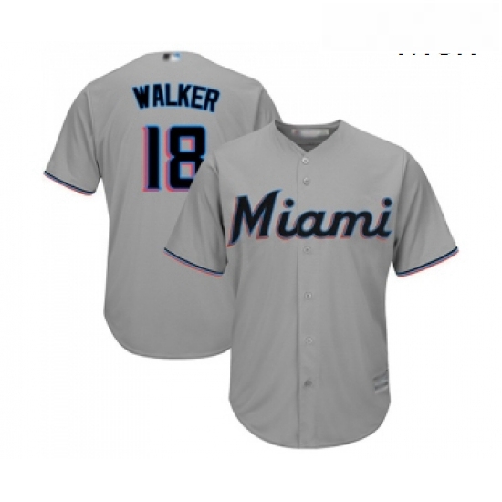 Mens Miami Marlins 18 Neil Walker Replica Grey Road Cool Base Baseball Jersey