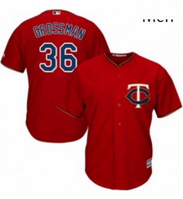 Mens Majestic Minnesota Twins 36 Robbie Grossman Replica Scarlet Alternate Cool Base MLB Jersey