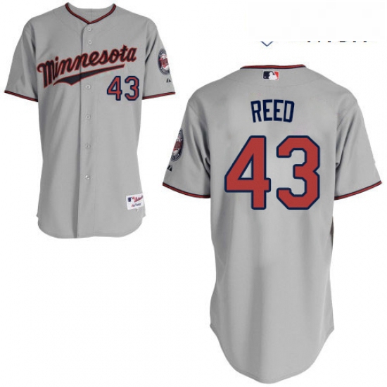 Mens Majestic Minnesota Twins 43 Addison Reed Authentic Grey Road Cool Base MLB Jersey