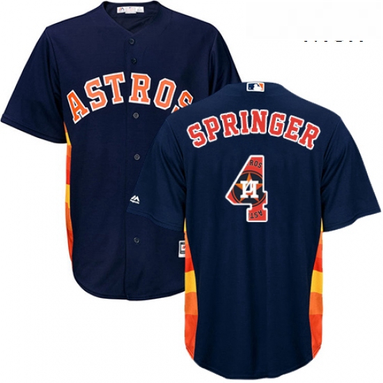 Mens Majestic Houston Astros 4 George Springer Authentic Navy Blue Team Logo Fashion Cool Base MLB J