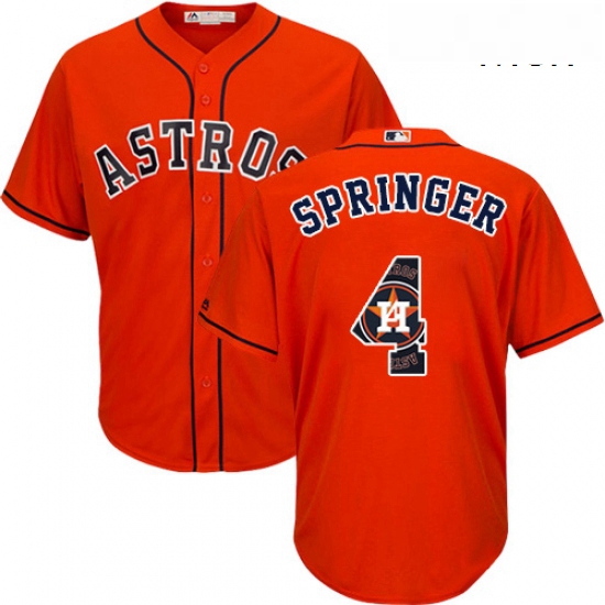 Mens Majestic Houston Astros 4 George Springer Authentic Orange Team Logo Fashion Cool Base MLB Jers