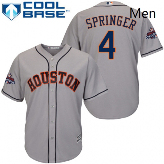 Mens Majestic Houston Astros 4 George Springer Replica Grey Road 2017 World Series Champions Cool Ba