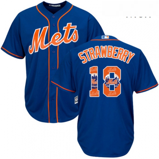 Mens Majestic New York Mets 18 Darryl Strawberry Authentic Royal Blue Team Logo Fashion Cool Base ML