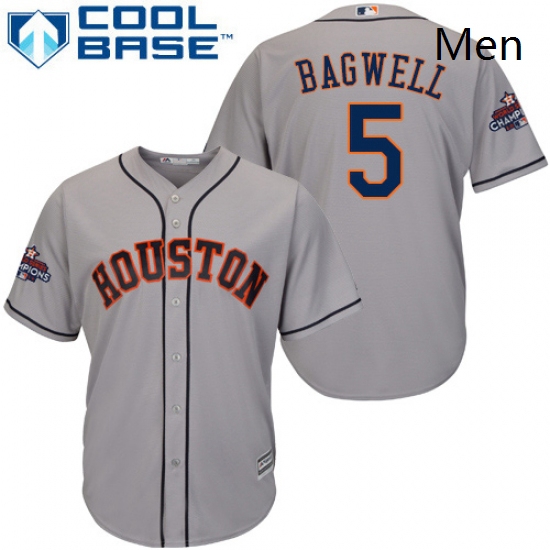 Mens Majestic Houston Astros 5 Jeff Bagwell Replica Grey Road 2017 World Series Champions Cool Base 