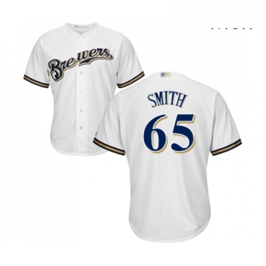 Mens Milwaukee Brewers 65 Burch Smith Replica White Alternate Cool Base Baseball Jersey