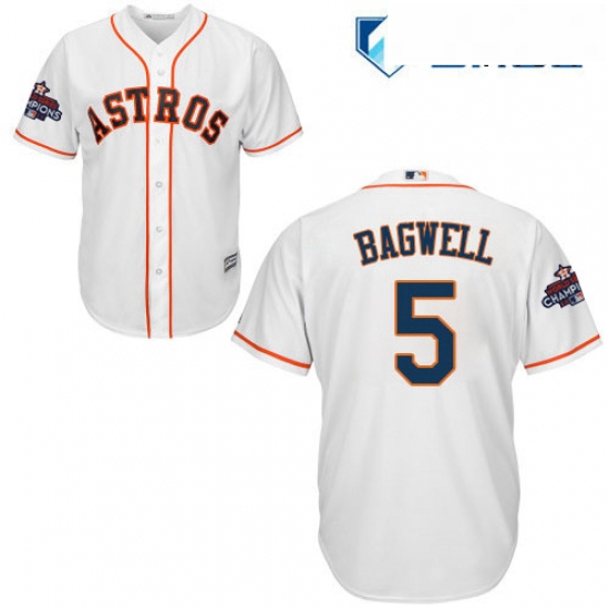 Mens Majestic Houston Astros 5 Jeff Bagwell Replica White Home 2017 World Series Champions Cool Base