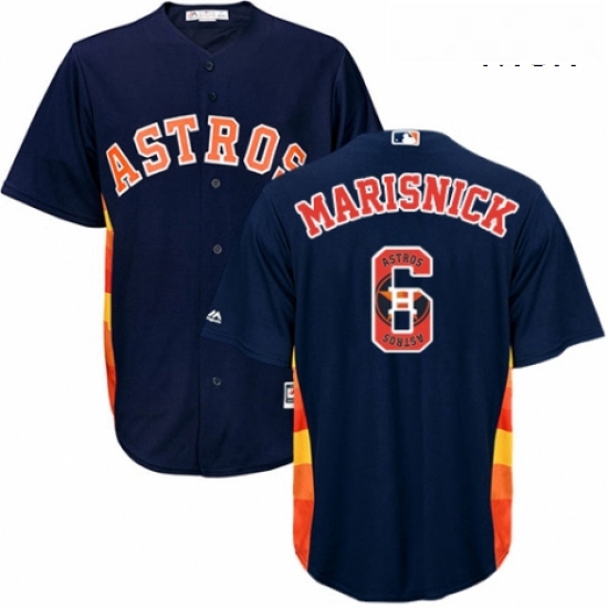 Mens Majestic Houston Astros 6 Jake Marisnick Authentic Navy Blue Team Logo Fashion Cool Base MLB Je