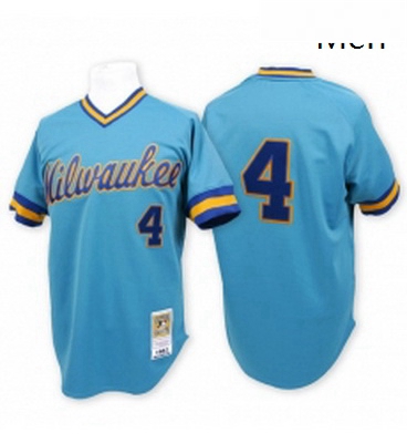 Mens Mitchell and Ness Milwaukee Brewers 4 Paul Molitor Authentic Blue Throwback MLB Jersey