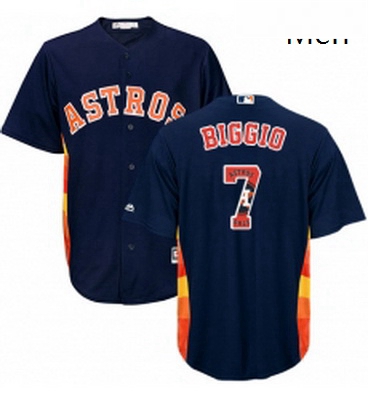 Mens Majestic Houston Astros 7 Craig Biggio Authentic Navy Blue Team Logo Fashion Cool Base MLB Jers