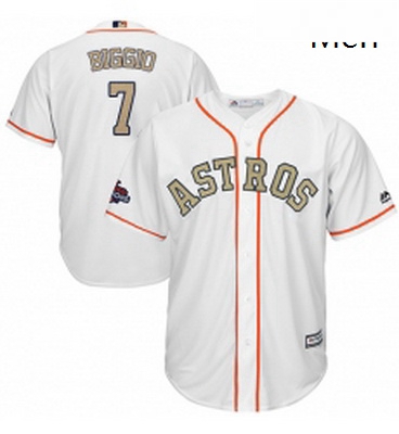 Mens Majestic Houston Astros 7 Craig Biggio Replica White 2018 Gold Program Cool Base MLB Jersey