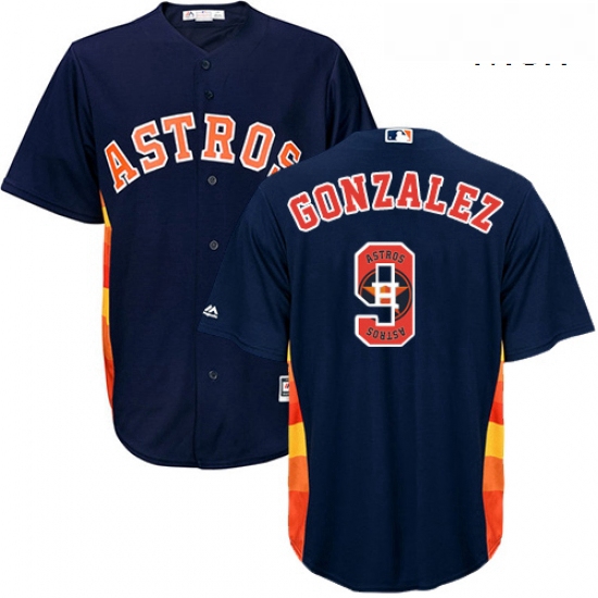 Mens Majestic Houston Astros 9 Marwin Gonzalez Authentic Navy Blue Team Logo Fashion Cool Base MLB J