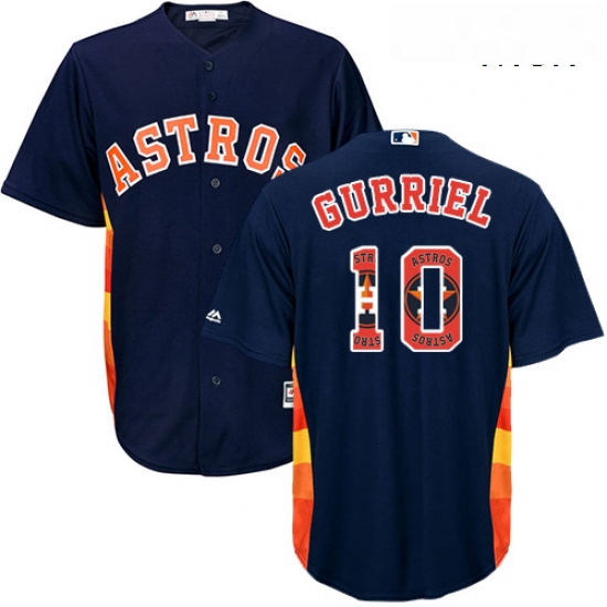 Mens Majestic Houston Astros 10 Yuli Gurriel Authentic Navy Blue Team Logo Fashion Cool Base MLB Jer