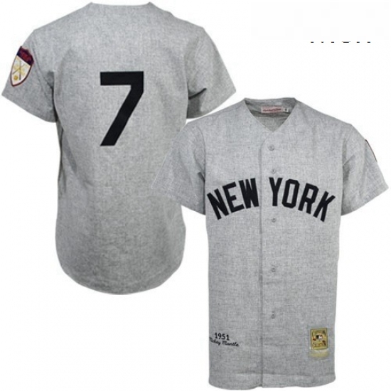 Mens Mitchell and Ness 1951 New York Yankees 7 Mickey Mantle Replica Grey Throwback MLB Jersey