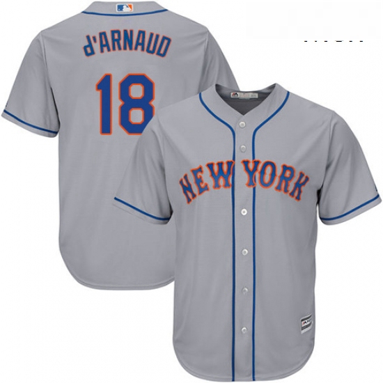 Mens Majestic New York Mets 18 Travis dArnaud Replica Grey Road Cool Base MLB Jersey