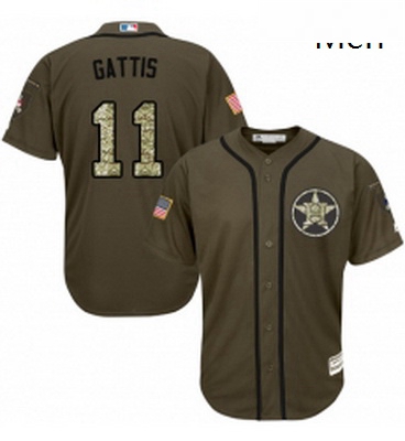 Mens Majestic Houston Astros 11 Evan Gattis Authentic Green Salute to Service MLB Jersey