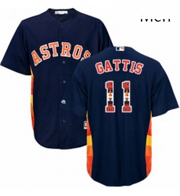 Mens Majestic Houston Astros 11 Evan Gattis Authentic Navy Blue Team Logo Fashion Cool Base MLB Jers