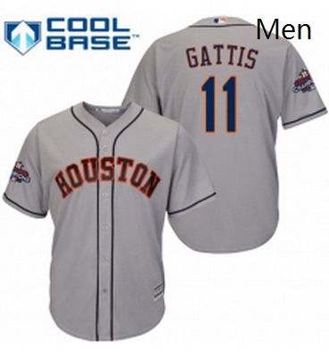 Mens Majestic Houston Astros 11 Evan Gattis Replica Grey Road 2017 World Series Champions Cool Base 