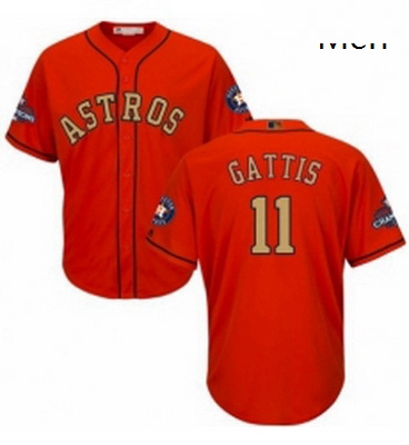 Mens Majestic Houston Astros 11 Evan Gattis Replica Orange Alternate 2018 Gold Program Cool Base MLB