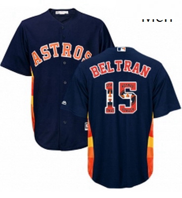 Mens Majestic Houston Astros 15 Carlos Beltran Authentic Navy Blue Team Logo Fashion Cool Base MLB J