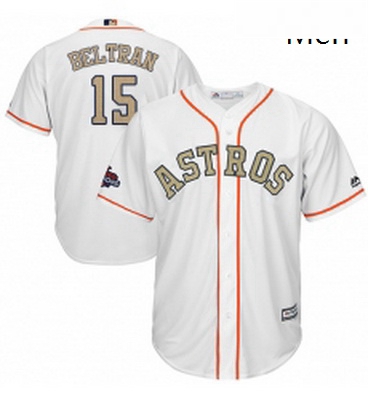 Mens Majestic Houston Astros 15 Carlos Beltran Replica White 2018 Gold Program Cool Base MLB Jersey