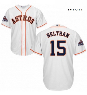 Mens Majestic Houston Astros 15 Carlos Beltran Replica White Home 2017 World Series Champions Cool B