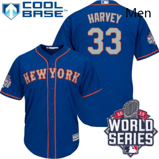 Mens Majestic New York Mets 33 Matt Harvey Replica Royal Blue Alternate Road Cool Base 2015 World Se