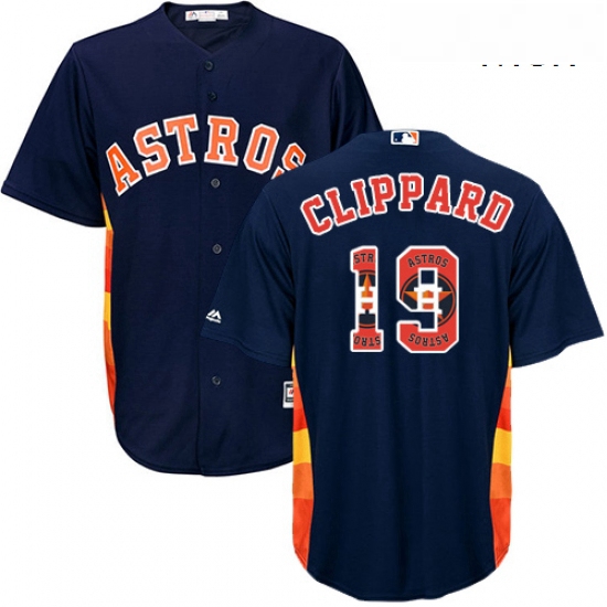 Mens Majestic Houston Astros 19 Tyler Clippard Authentic Navy Blue Team Logo Fashion Cool Base MLB J