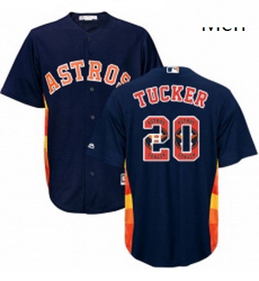 Mens Majestic Houston Astros 20 Preston Tucker Authentic Navy Blue Team Logo Fashion Cool Base MLB J