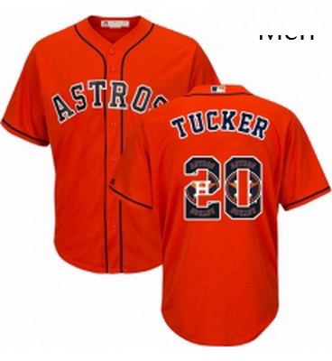 Mens Majestic Houston Astros 20 Preston Tucker Authentic Orange Team Logo Fashion Cool Base MLB Jers