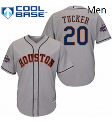 Mens Majestic Houston Astros 20 Preston Tucker Replica Grey Road 2017 World Series Champions Cool Ba