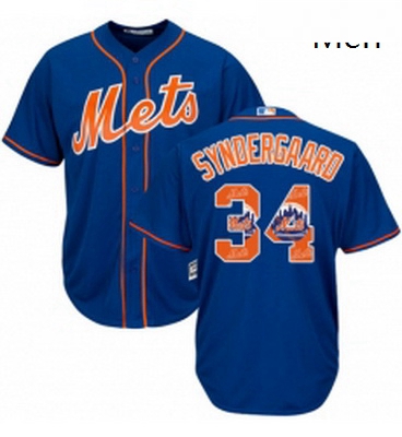 Mens Majestic New York Mets 34 Noah Syndergaard Authentic Royal Blue Team Logo Fashion Cool Base MLB