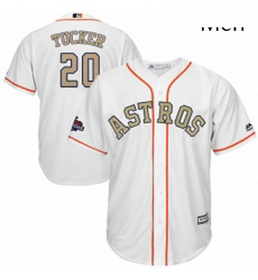 Mens Majestic Houston Astros 20 Preston Tucker Replica White 2018 Gold Program Cool Base MLB Jersey