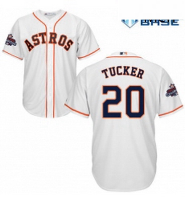 Mens Majestic Houston Astros 20 Preston Tucker Replica White Home 2017 World Series Champions Cool B