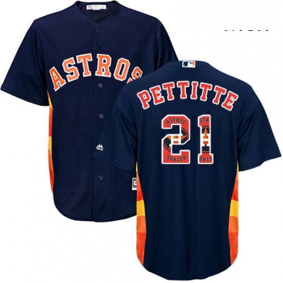 Mens Majestic Houston Astros 21 Andy Pettitte Authentic Navy Blue Team Logo Fashion Cool Base MLB Je