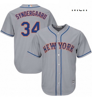 Mens Majestic New York Mets 34 Noah Syndergaard Replica Grey Road Cool Base MLB Jersey