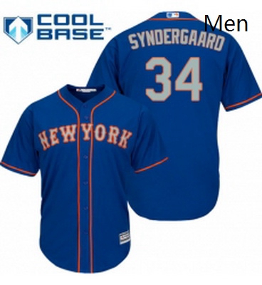 Mens Majestic New York Mets 34 Noah Syndergaard Replica Royal Blue Alternate Road Cool Base MLB Jers