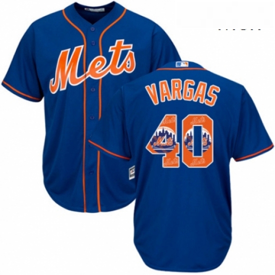 Mens Majestic New York Mets 40 Jason Vargas Authentic Royal Blue Team Logo Fashion Cool Base MLB Jer