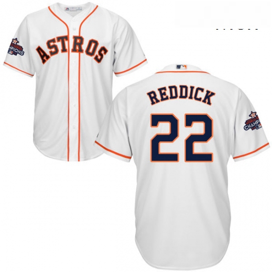 Mens Majestic Houston Astros 22 Josh Reddick Replica White Home 2017 World Series Champions Cool Bas