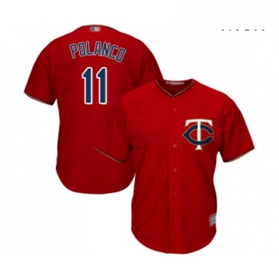 Mens Minnesota Twins 11 Jorge Polanco Replica Scarlet Alternate Cool Base Baseball Jersey