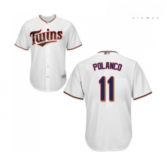 Mens Minnesota Twins 11 Jorge Polanco Replica White Home Cool Base Baseball Jersey