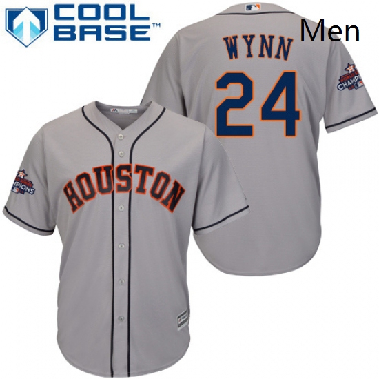 Mens Majestic Houston Astros 24 Jimmy Wynn Replica Grey Road 2017 World Series Champions Cool Base M